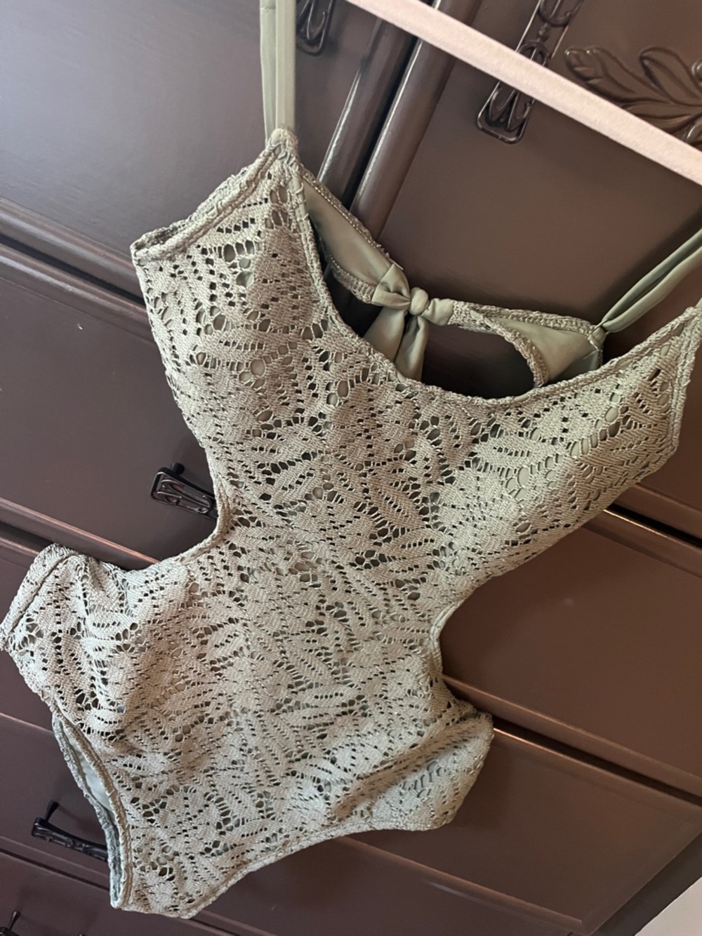 Aerie- Olive Green Crochet Cutout One-Piece Swimsuit - Picture 2 of 6